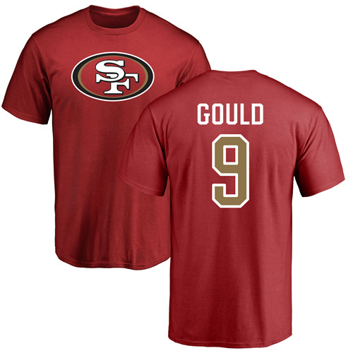 Men San Francisco 49ers Red Robbie Gould Name and Number Logo #9 NFL T Shirt